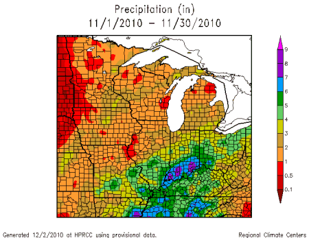 Departure from Normal Precipation Nov. 1, 2010 - Nov. 30, 2010