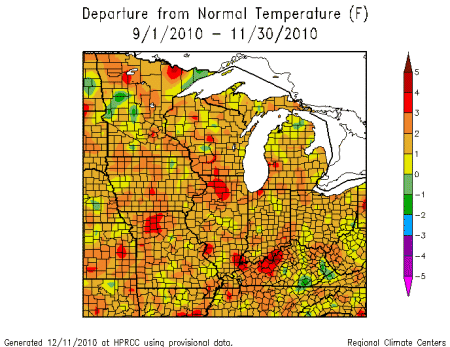 Departure from Normal Precipation Sept. 1, 2010 - Nov. 30, 2010