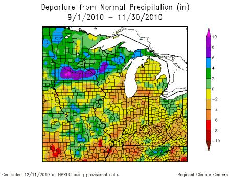 Departure from Normal Precipation Sept. 1, 2010 - Nov. 30, 2010