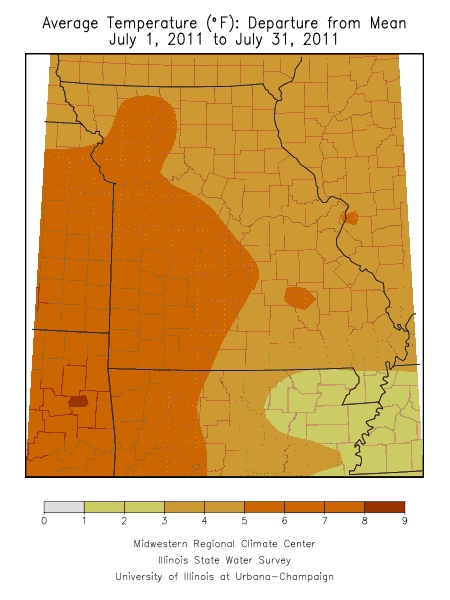 Average Temperature Departure from Mean July 1, 2011 - July 31, 2011