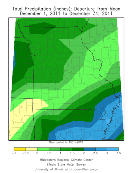 Total Precipitation Departure from Mean December 1, 2011 - December 31, 2011