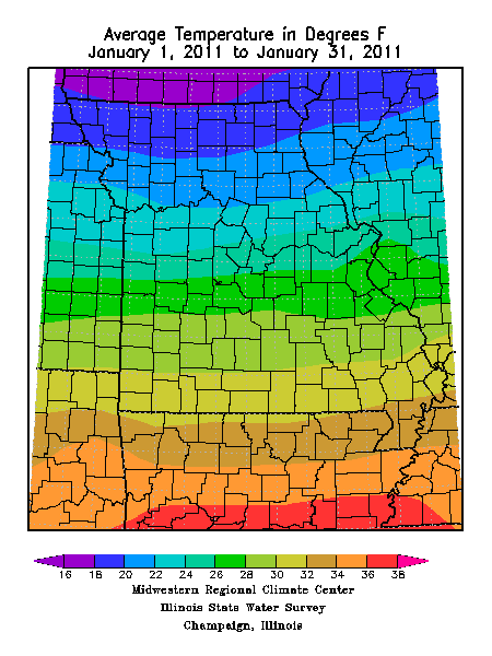 Average Temperature in Degrees F, Jan. 1, 2011 - Jan. 31, 2011