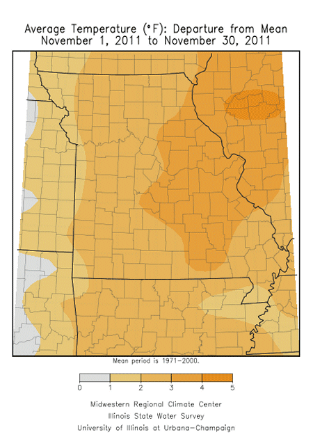 Average Temperature Departure from Mean November 1, 2011 - November 30, 2011