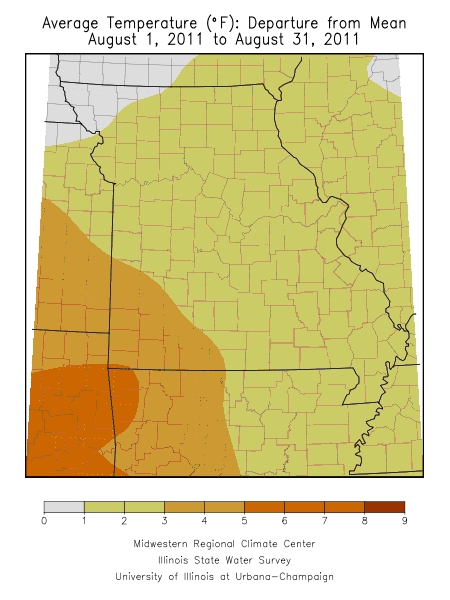 Average Temperature Departure from Mean August 1, 2011 - August 31, 2011