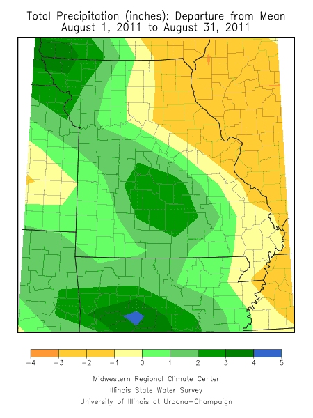 Total Precipitation Departure from Mean August 1, 2011 - August 31, 2011