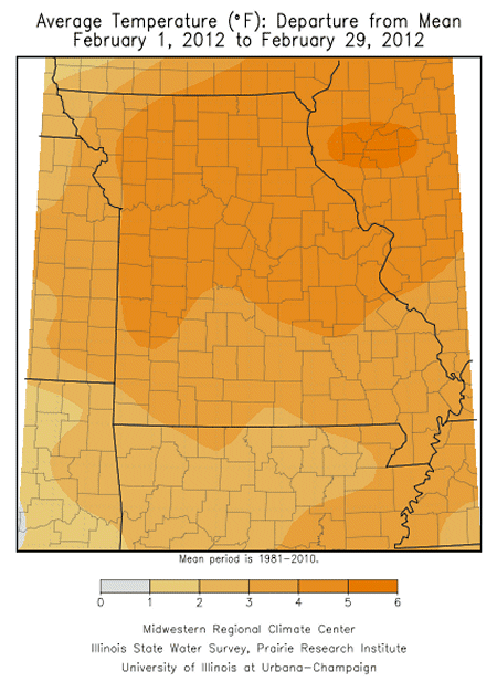 Average Temperature Departure from Mean February 1, 2011 - February 29, 2012