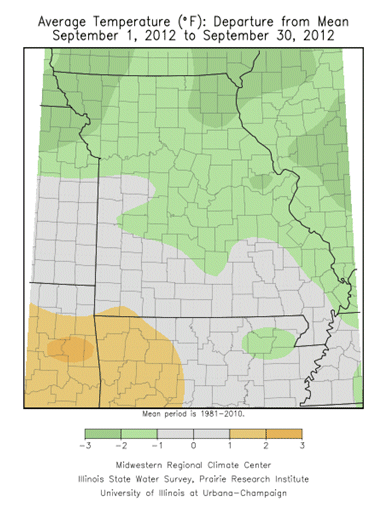 Average Temperature, departure from mean, September 2012