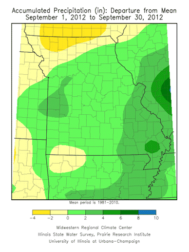 Accumulated Precipitation (in), departure from mean, September 2012