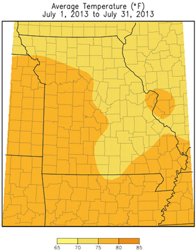 Average Temperature (°F): July 1, 2013 to July 31, 2013