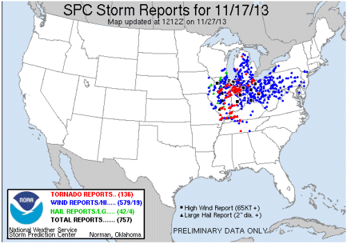 SPC Storm Reports for 11/17/13