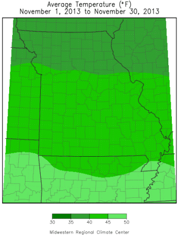 Average Temperature (°F): November 1, 2013 to November 30, 2013