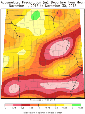 Accumulated Preciptation (in) Departure from Mean: November 1, 2013 to November 30, 2013