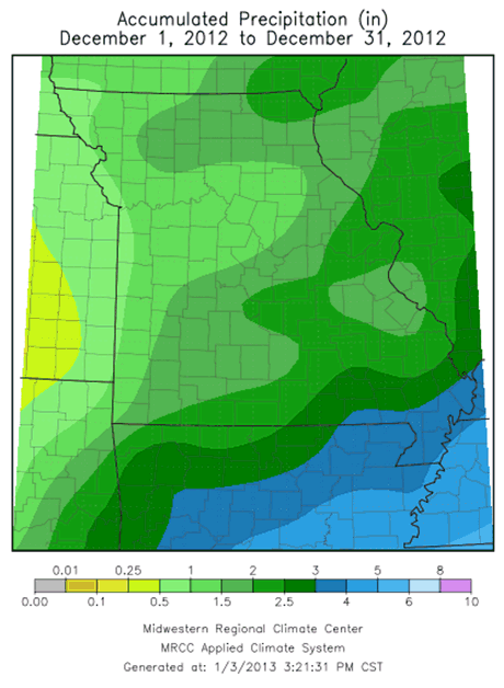 Accumulated Precipitation (in), December 2012