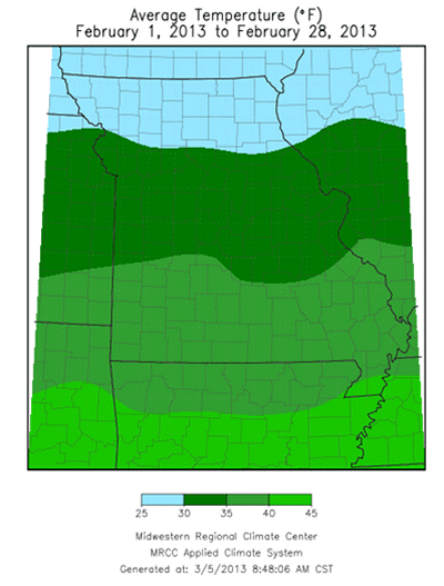 Average Temperature (°F) February 1, 2013 to February 28, 2013