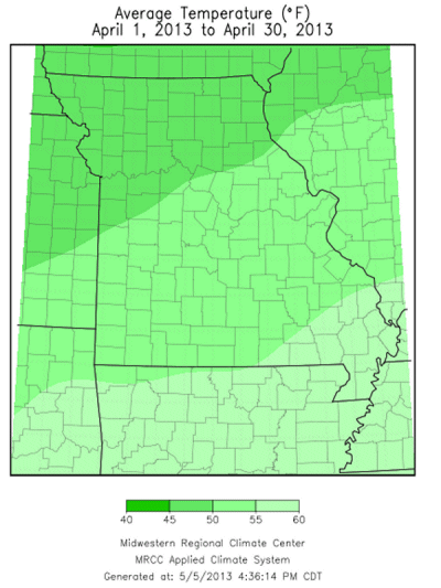 Average Temperature (°F):  April 1, 2013 to April 30, 2013