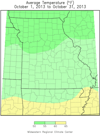 Average Temperature (°F): October 1, 2013 to October 31, 2013