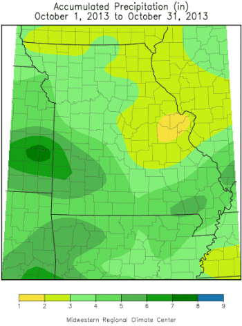 Accumulated Preciptation (in): October 1, 2013 to October 31, 2013