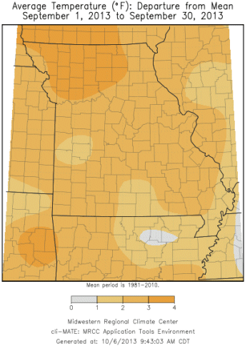 Average Temperature (°F) Departure from Mean: September 1, 2013 to September 30, 2013