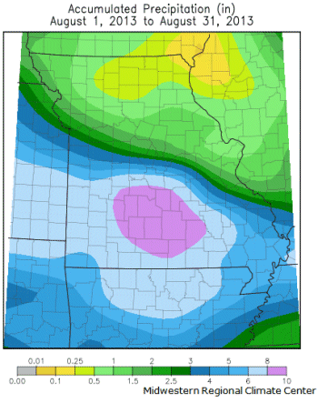 Accumulated Preciptation (in): August 1, 2013 to August 31, 2013