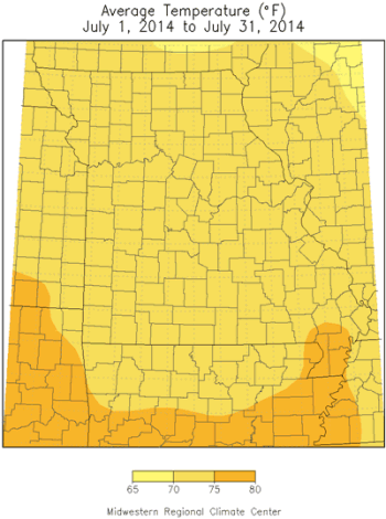 Average Temperature (°F): July 1, 2014 to July 31, 2014