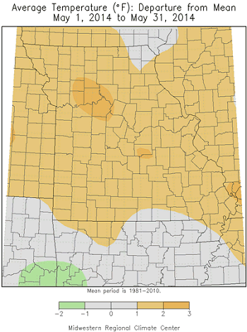 Average Temperature (F): Departure from Mean, May 1, 2014 to May 31, 2014