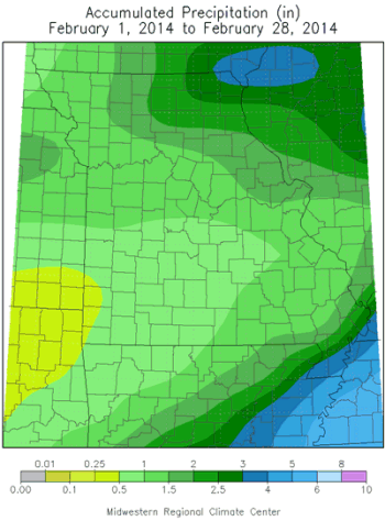 Accumulated Preciptation (in): February 1, 2014 to February 28, 2014
