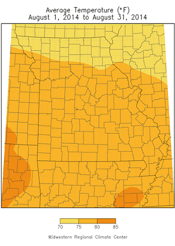 Average Temperature (°F): August 1, 2014 to August 31, 2014