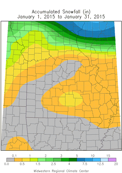 Accumulated Snowfall (in): January 1, 2015 - January 31, 2015