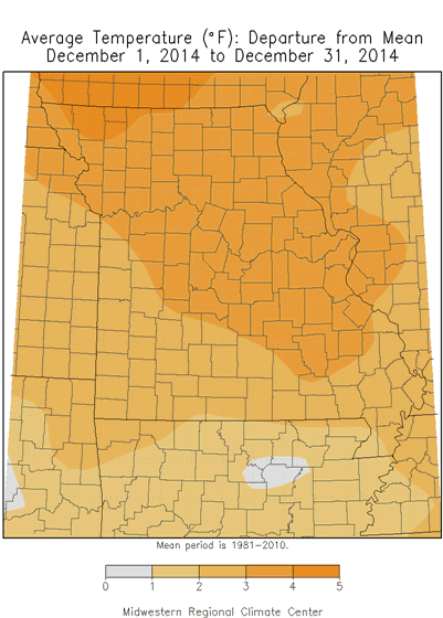 Average Temperature (°F): Departure from Mean December 1, 2014 - December 31, 2014