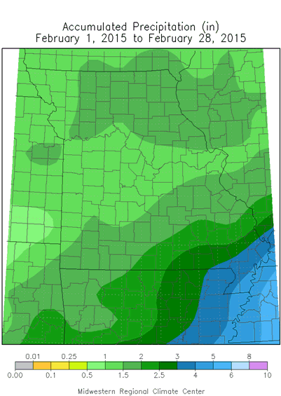 Accumulated Precipitation (in): February 1, 2015 - February 28, 2015