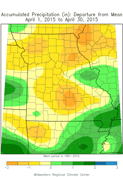 Accumulated Precipitation (in): Departure from Mean April 1, 2015 - April 30, 2015, 2015