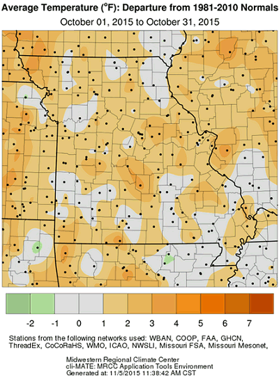 Average Temperature (F): Departure from 1981-2010 Normals October 1, 2015 to October 31, 2015