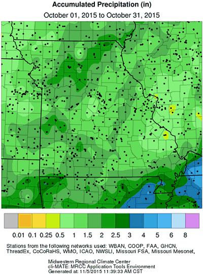 Accumulated Precipitation (in) October 1, 2015 to October 31, 2015