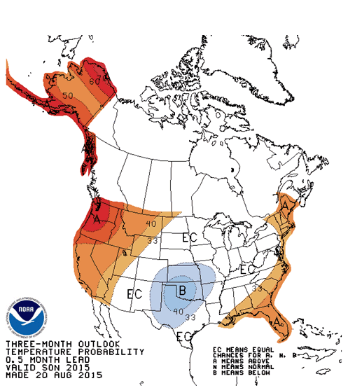 Climate Prediction Centers Autumn Temperature Outlook, Sep-Oct-Nov, 2015