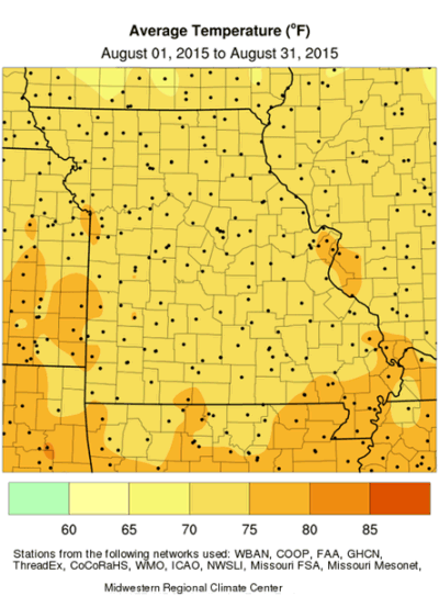 Average Temperature (F) August 1, 2015 to August 31, 2015