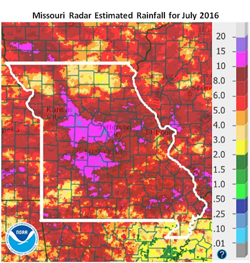 Missouri Radar Estimated Rainfall for July 2016
