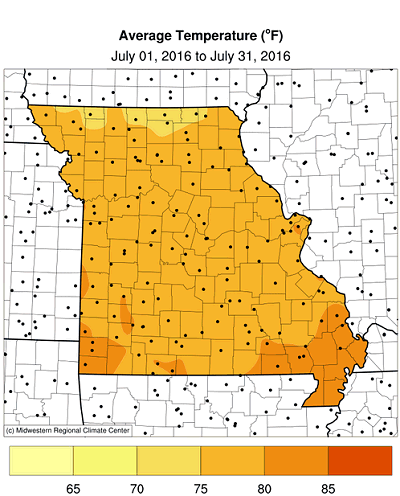 Average Temperature (°F): July 01, 2016 to July 31, 2016