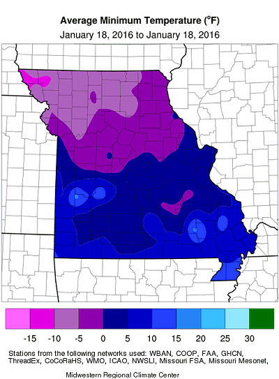 Average Minimum Temperature (°F) January 18, 2016 to January 18, 2016