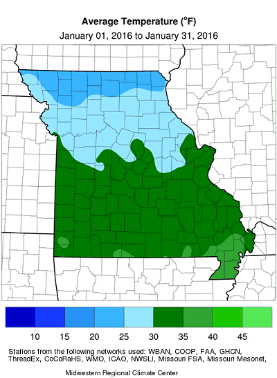 Average Temperature (°F) January 01, 2016 to January 31, 2016