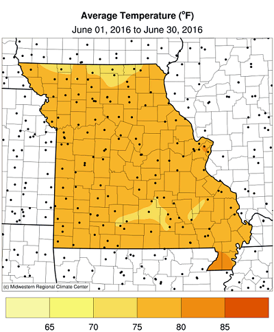 Average Temperature (°F): June 01, 2016 to June 30, 2016