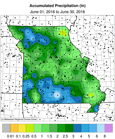 Accumulated Precipitation (in): June 01, 2016 to June 30, 2016