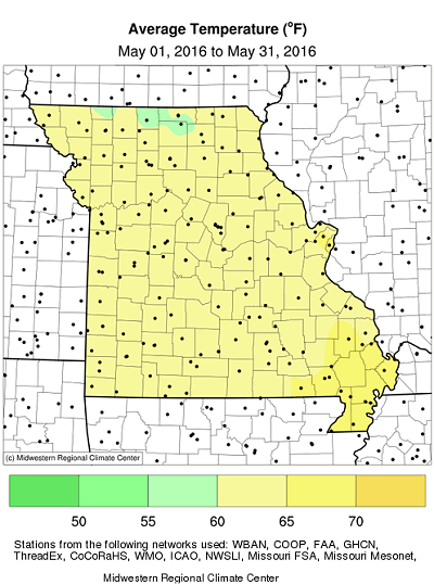 Average Temperature (°F): May 01, 2016 to May 31, 2016