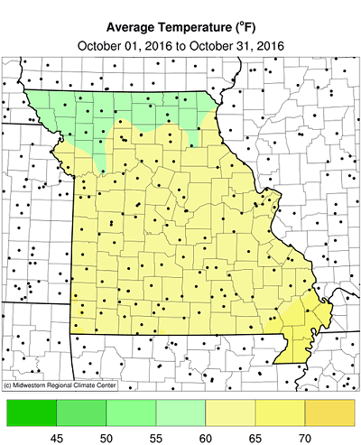 Average Temperature (°F): October 01, 2016 to October 31, 2016