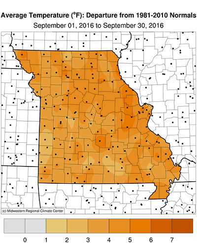 Average Temperature (°F): Departure from 1981-2010 Normals September 01, 2016 to September 30, 2016