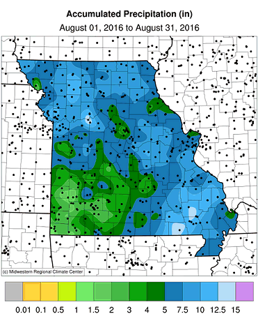 Accumulated Precipitation (in): August 01, 2016 to August 31, 2016