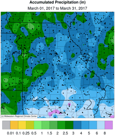 Accumulated Precipitation (in) March 01, 2017 to March 31, 2017