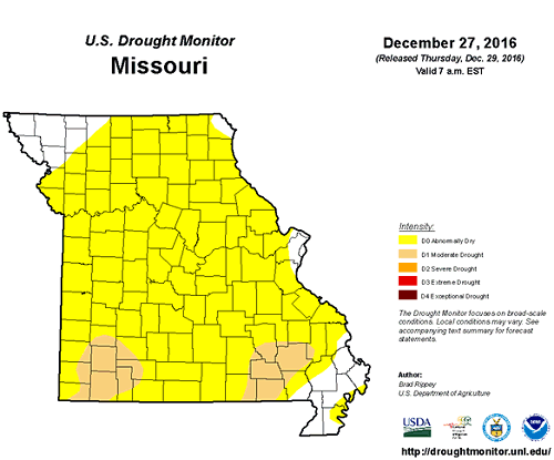 U.S. Drought Monitor - Missouri, December 27, 2016