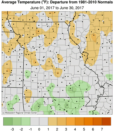 Average Temperate (F): Departure from 1981-2010 Normals June 01, 2017 to June 30, 2017