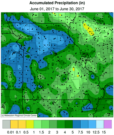 Accumulated Precipitation (in) June 01, 2017 to June 30, 2017