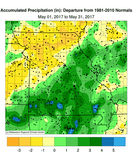 Accumulated Precipitation (in): Departure from 1981-2010 Normals March 01, 2017 to March 31, 2017